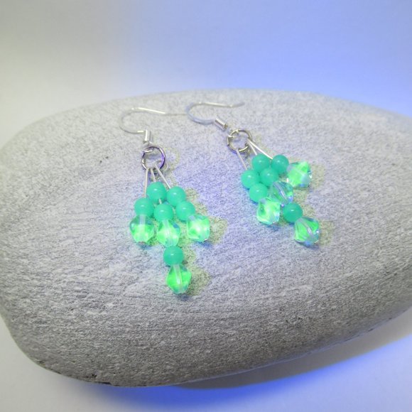 Triple Fringe Czech Uranium glass bead earrings - Picture 9 of 13